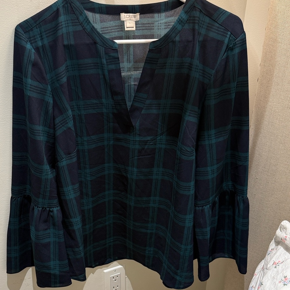 J. Crew Black and Green Plaid Blouse